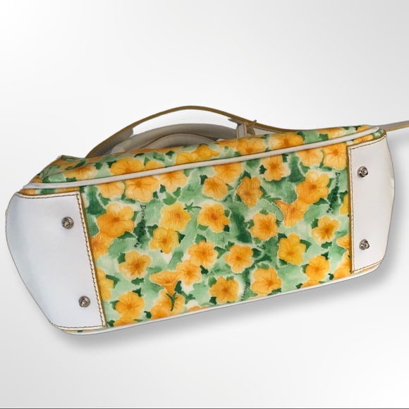 Dooney Bourke Petunia Floral Satchel Tote Bag White Leather Coated Canvas Purse - Picture 6 of 12